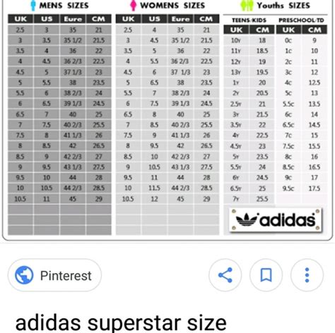 adidas superstar size guide